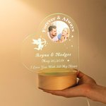 Personalized Cupid Photo Heart LED Night Light with Couple Names Wood Base Desk Decor Valentine's Day Anniversary  Gift for Couple
