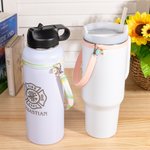 Personalised Silicone Water Bottle Holder with Strap and Birth Flower Initial Charm Fits for 8-40oz Stanley Tumbler Birthday Gift for Family Friend