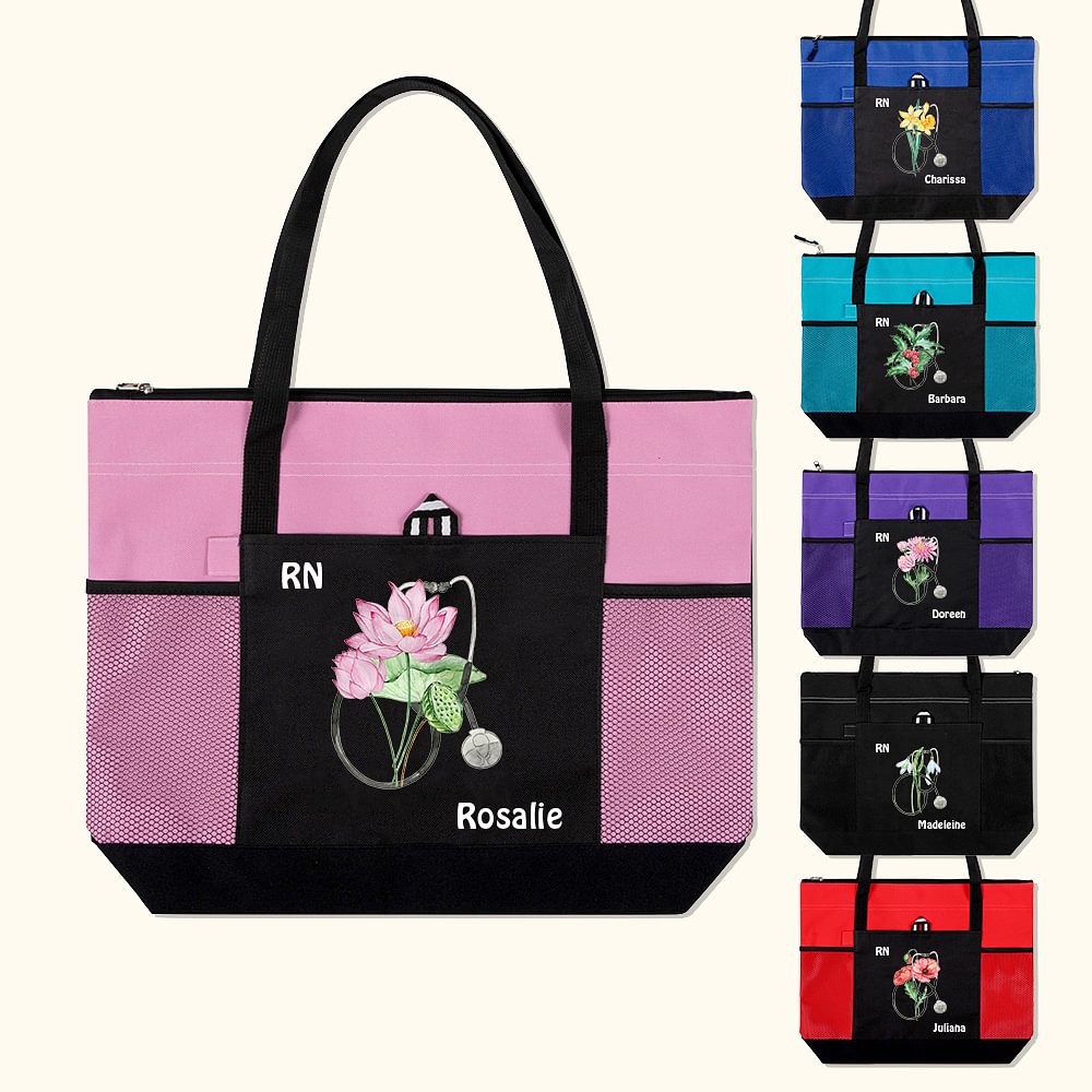 Sac à dos stéthoscope aquarelle personnalisé avec fleur de naissance Grande capacité Semaine de l'infirmière Appréciation Cadeau de fin d'études pour le personnel médical