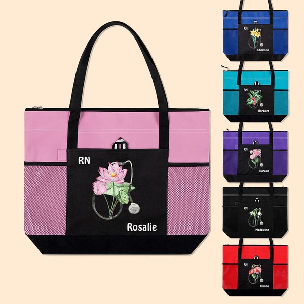 Personalisierte Aquarell Geburtsblume Stethoskop Tragetasche große Kapazität Tote Bag Anerkennung Graduierung Geschenk für medizinisches Personal