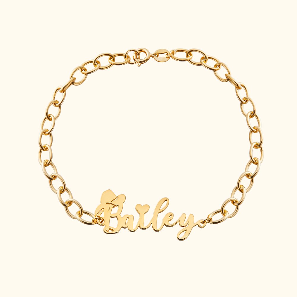 Bracelet Personnalisé avec Prénom et Pierre de Naissance Breloque à Chapeau de Cow-Boy Cadeau Anniversaire Fête pour Femme