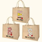 Personalized Graffiti Pencil Apple Large Capacity Jute Tote Bag wih Name Initial Teacher's Day Appreciation Gift for Teacher