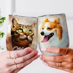 Personalisierte Aquarell Haustier Porträt Malerei 12oz Weinbecher mit Namen Deckel und Strohhalm Geburtstag Haustier Verlust Gedenkgeschenk für Katze 
