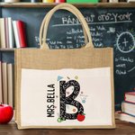 Personalisierte niedliche Graffiti Schreibwaren Jute Tragetasche mit Namen Initial Lehrer Tag Schule Saison Geschenk für Lehrer