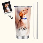 Personalisierte Aquarell Haustier Porträt Malerei 20oz Becher mit Namen Deckel und Strohhalm Geburtstag Haustier Verlust Memorial Geschenk für Katze H