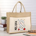 Personalisierte niedliche Graffiti Schreibwaren Jute Tragetasche mit Namen Initial Lehrer Tag Schule Saison Geschenk für Lehrer