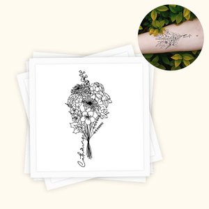 Personalisierte Nicht-Toxizität Wasserdicht Geburt Blumenstrauß Tattoo mit Namen Set von 15 Party Favors Muttertag Geschenk für sie