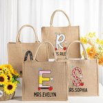 Personalized Graffiti Pencil Apple Large Capacity Jute Tote Bag wih Name Initial Teacher's Day Appreciation Gift for Teacher