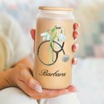 Personalized Watercolour Birth Flower Stethoscope 20oz Frosted Glass Tumbler with Bamboo Lid and Straw Nurse Week Graduation Gift for Nurse Doctor