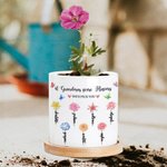 Personalized Watercolor Birth Flower Garden Ceramic Plant Pot with Bamboo Base and Name Mother's Day Birthday Gift for Mom Grandma