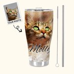 Personalized Watercolour Pet Portrait Painting 30oz Curved Tumbler with Name Lid and Straw Birthday Memorial Gift for Pet Lover