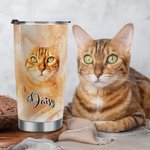 Personalisierte Aquarell Haustier Porträt Malerei 20oz Becher mit Namen Deckel und Strohhalm Geburtstag Haustier Verlust Memorial Geschenk für Katze H