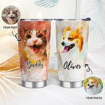 Personalisierte Aquarell Haustier Porträt Malerei 20oz Becher mit Namen Deckel und Strohhalm Geburtstag Haustier Verlust Memorial Geschenk für Katze H
