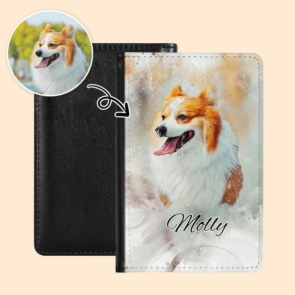 Personalisierte Aquarell Foto Haustier Porträt Reisepass Hülle mit Namen Geburtstag Reisegeschenk für Tierliebhaber