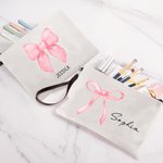 Coquette rosa personalizado arco bolsa de maquillaje con nombre y correa de muñeca Cumpleaños Regalo de boda para ella