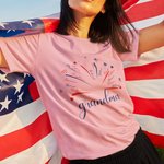 Personalized USA Flag Firework 4th of July T-shirt Sweatshirt with 1-14 Names American Independence Day Gift for Mom Grandma