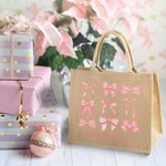 Personalized In My Ballet Era Coquette Bow Jute Tote Bag with Front Pocket and Text Large Capacity Birthday Gift for Her