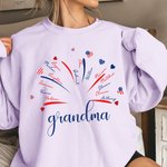 Personalized USA Flag Firework 4th of July T-shirt Sweatshirt with 1-14 Names American Independence Day Gift for Mom Grandma