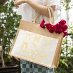 Personalized In My Ballet Era Coquette Bow Jute Tote Bag with Front Pocket and Text Large Capacity Birthday Gift for Her