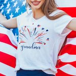 Personalized USA Flag Firework 4th of July T-shirt Sweatshirt with 1-14 Names American Independence Day Gift for Mom Grandma