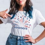 Personalized USA Flag Firework 4th of July T-shirt Sweatshirt with 1-14 Names American Independence Day Gift for Mom Grandma