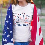 Personalized USA Flag Firework 4th of July T-shirt Sweatshirt with 1-14 Names American Independence Day Gift for Mom Grandma