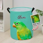 Personalized Waterproof Pet Portrait Oil Painting Laundry Storage Basket with Name and Handle  Birthday Gift for Pet Lover