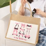 Personalized In My Ballet Era Coquette Bow Jute Tote Bag with Front Pocket and Text Large Capacity Birthday Gift for Her