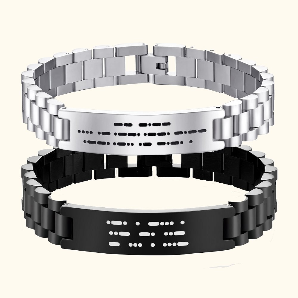Bracelet de Code Morse Personnalisé avec Message Secret pour Homme Cadeau d'Anniversaire de Fête des Pères pour Lui