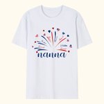 Personalized USA Flag Firework 4th of July T-shirt Sweatshirt with 1-14 Names American Independence Day Gift for Mom Grandma