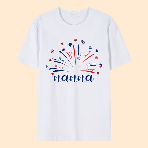 USA Flag Firework 4th of July T-shirt with Names