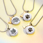 Henkilökohtainen kaiverrettu Pet Photo & Paw Ashes kaulakoru Free Funnel Kit ja Bag Memorial Keepsake lahja Dog Cat Pet Loversille