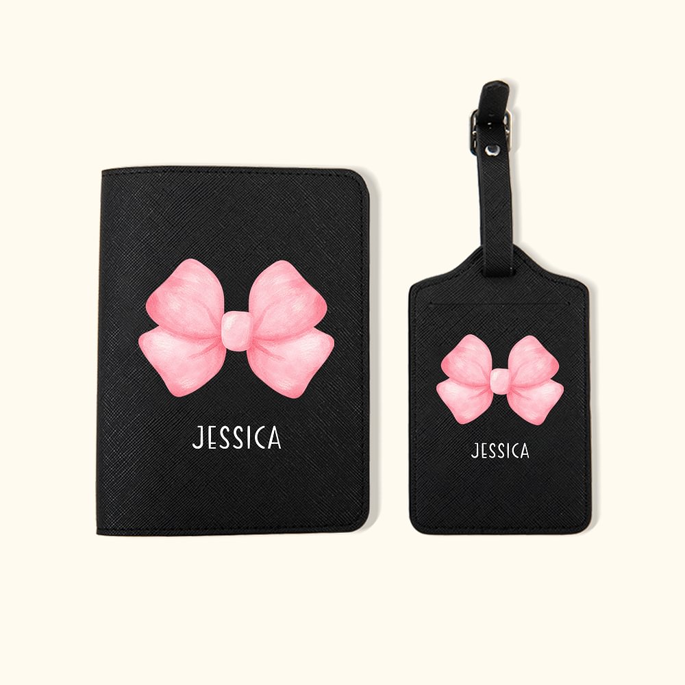 Set d'Étiquettes de Bagage Personnalisé avec Noeud Papillon et Nom Cuir PU Multicolore Cadeau Anniversaire pour Elle