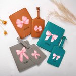 Personalisierte Multicolor PU Leder Coquette Bogen Passport Cover Gepäckanhänger Set mit Namen Jahrestag Geburtstag Geschenk für Sie