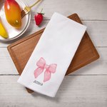 Personalized 100% Cotton Pink Coquette Bow Kitchen Towel with Name Super Absorbent Housewarming Gift for Family