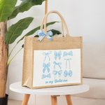 Personalized In My Ballet Era Coquette Bow Jute Tote Bag with Front Pocket and Text Large Capacity Birthday Gift for Her