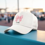 Casquette Réglable Personnalisée avec Nom et Noeud Papillon Rose Cadeau Anniversaire Sport Été pour Fille Femme