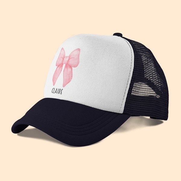 Personalisierte trendige rosa Coquette Bogen Trucker Hut Mesh Baseballkappe mit verstellbaren Snapback und Name Geburtstag Sport Sommer Geschenk für F