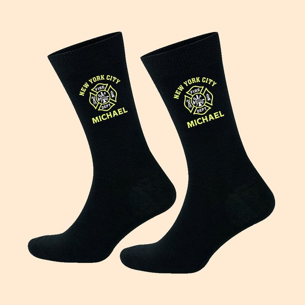 Chaussettes en 100% Coton Respirable Personnalisées avec Ville Nom et Logo du Service des Pompiers Cadeau Anniversaire Fin d'Études pour Pompier