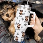 Personligt färgglatt husdjursfoto och tass 40 oz livsmedelsgodkänt rostfritt stålglas med namn Födelsedagspresent för hundkatt husdjursälskare