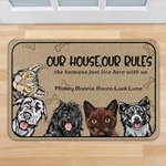 Personalized Our House Our Rules 1-6 Pet Images Floor Mat with Name Housewarming Anniversary Gift for Pet Lover