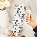 Personligt färgglatt husdjursfoto och tass 40 oz livsmedelsgodkänt rostfritt stålglas med namn Födelsedagspresent för hundkatt husdjursälskare