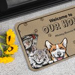 Personalized Welcome to Our Home 1-6 Pet Images Floor Mat with Name Housewarming Anniversary Gift for Pet Lover
