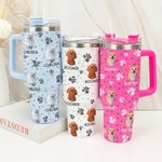 Personligt färgglatt husdjursfoto och tass 40 oz livsmedelsgodkänt rostfritt stålglas med namn Födelsedagspresent för hundkatt husdjursälskare