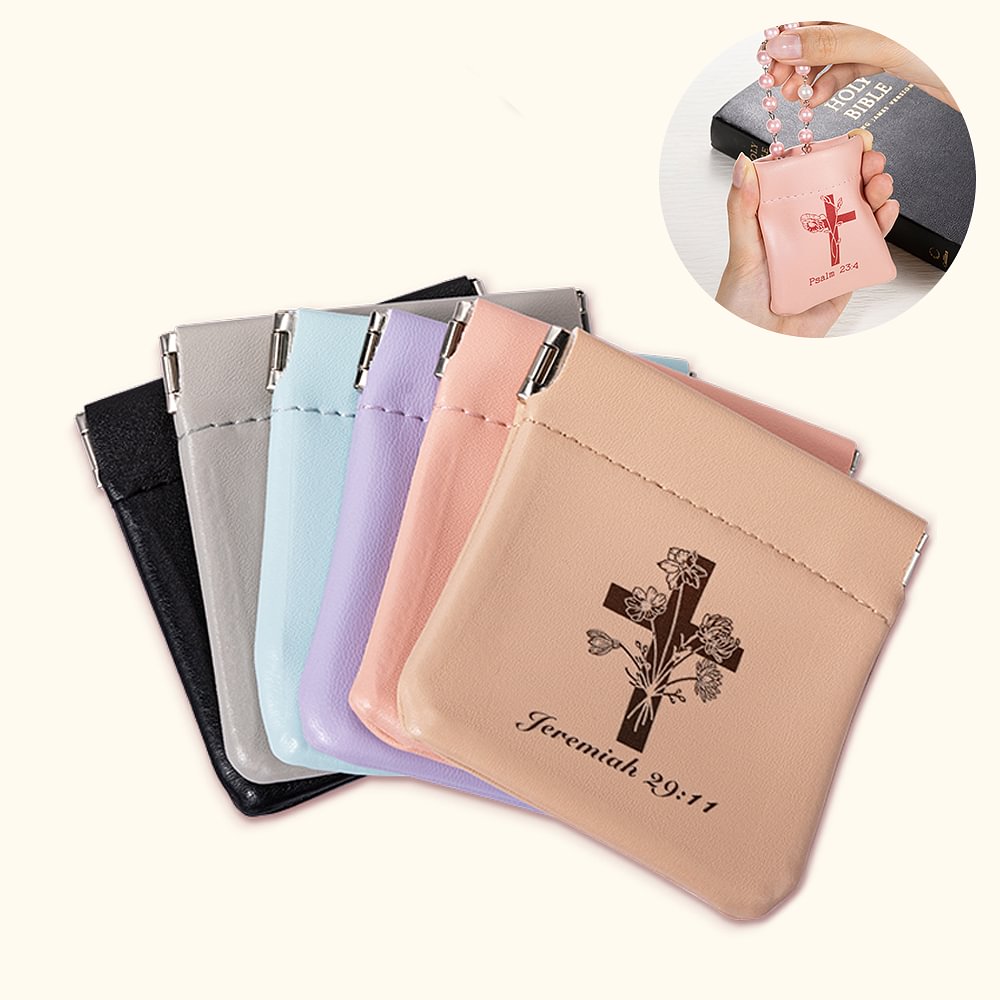 Pochette à Chapelet en Cuir Sac Personnalisé avec Bouquet de Fleurs de Naissance Fermoir à Presser Cadeau de Confirmation Chrétienne pour Femme