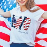 Personalized USA Flag Love Heart 4th of July T-shirt Sweatshirt with 1-16 Names American Independence Day Gift for Mom Grandma