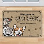Personalized Welcome to Our Home 1-6 Pet Images Floor Mat with Name Housewarming Anniversary Gift for Pet Lover