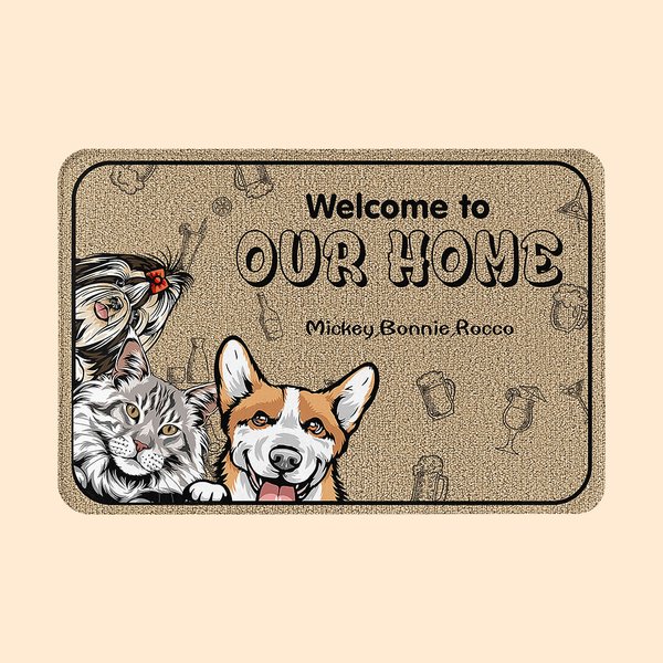 Tapis de sol personnalisé Welcome to Our Home 1-6 Pet Images with Name Housewarming Anniversary Gift for Pet Lover (Bienvenue dans notre maison)