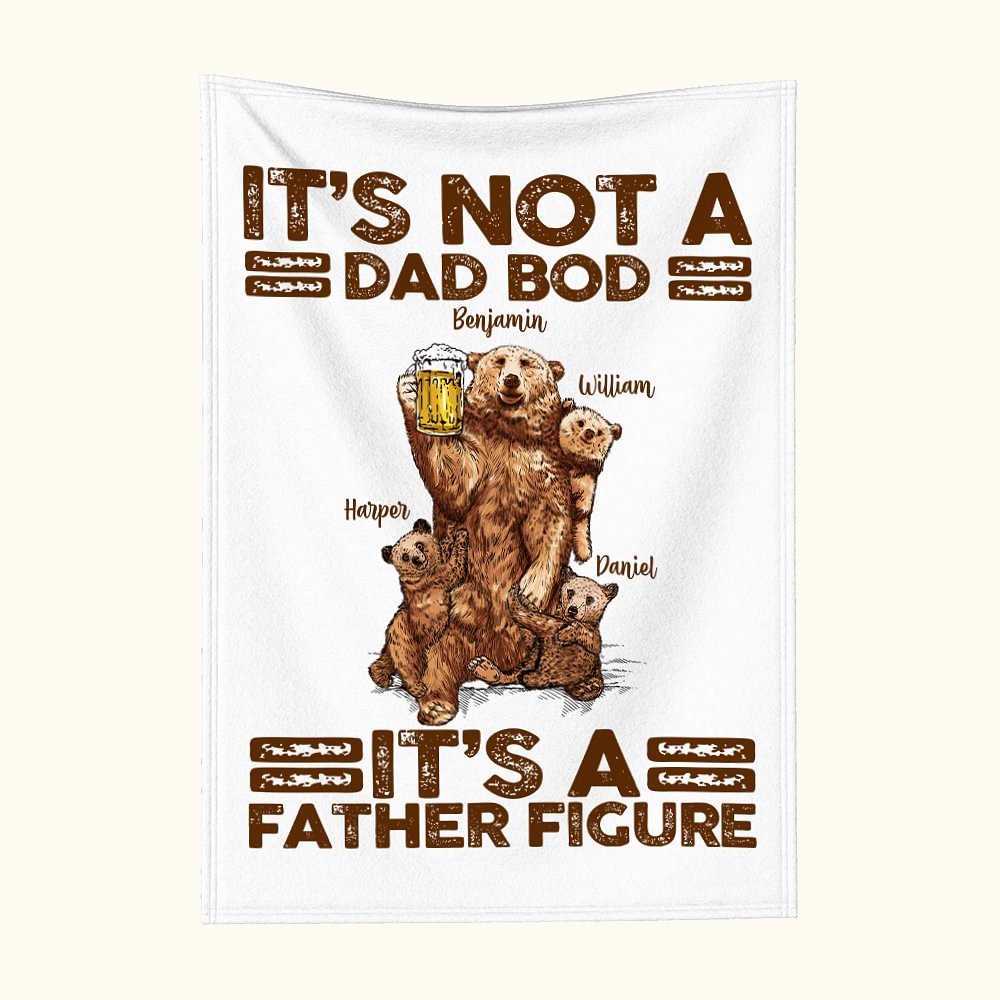Couverture Douce Personnalisée avec 1-7 Noms d'Enfants Ours Papa et Bébé Cadeau de Fête des Pères pour Papa