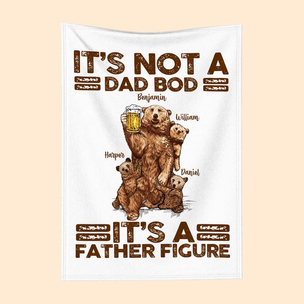Couverture Douce Personnalisée avec 1-7 Noms d'Enfants Ours Papa et Bébé Cadeau de Fête des Pères pour Papa